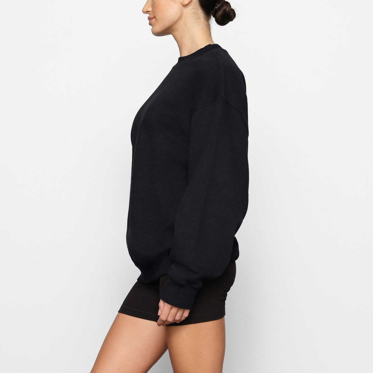 SKIMS Boyfriend Fleece Crew Neck Pullover Onyx | 412RJCIAE