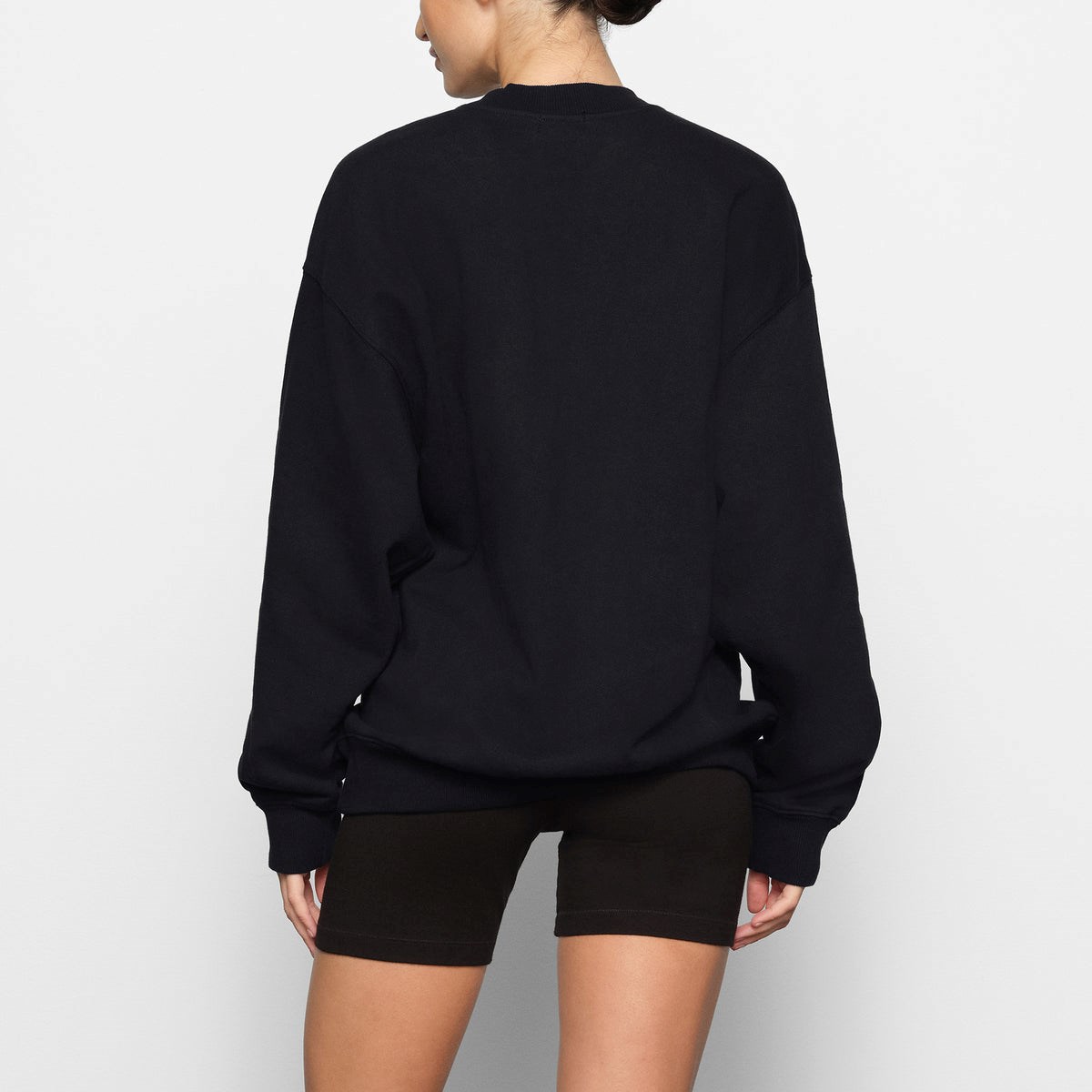 SKIMS Boyfriend Fleece Crew Neck Pullover Onyx | 412RJCIAE