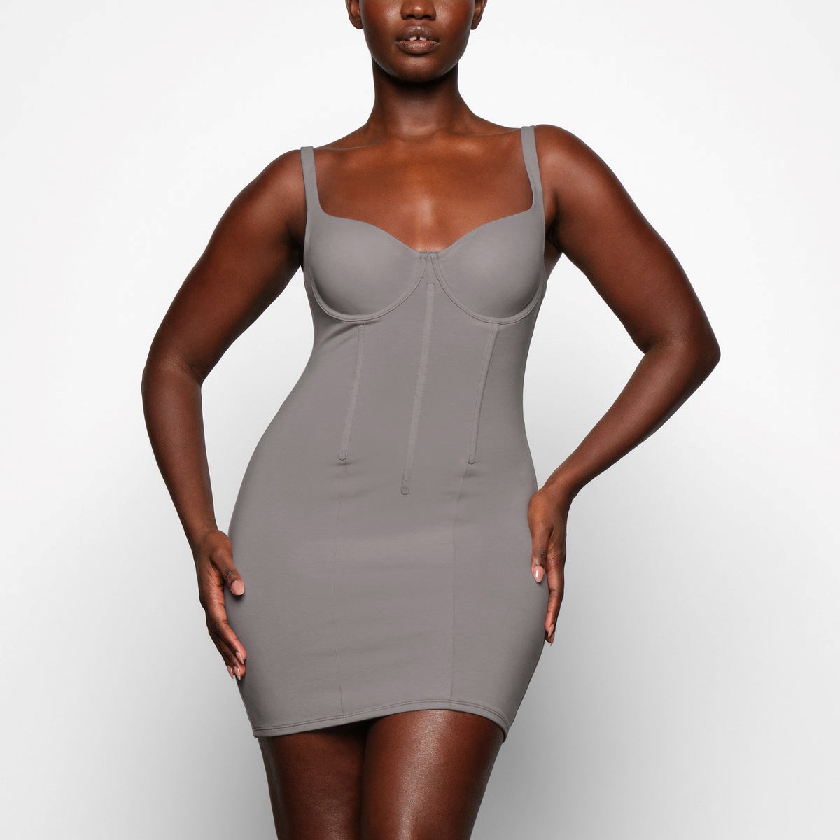 SKIMS Coton Corset Robe Charcoal | 781HYRSGE