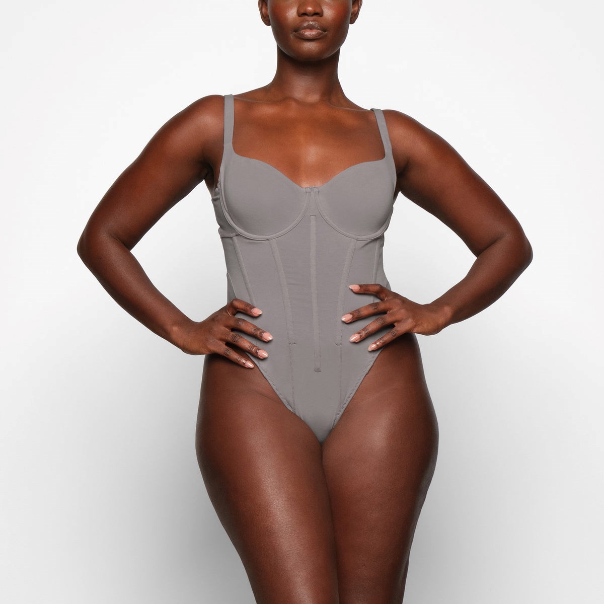 SKIMS Coton Corset Unlined Bodysuit Charcoal | 783GSMVZY