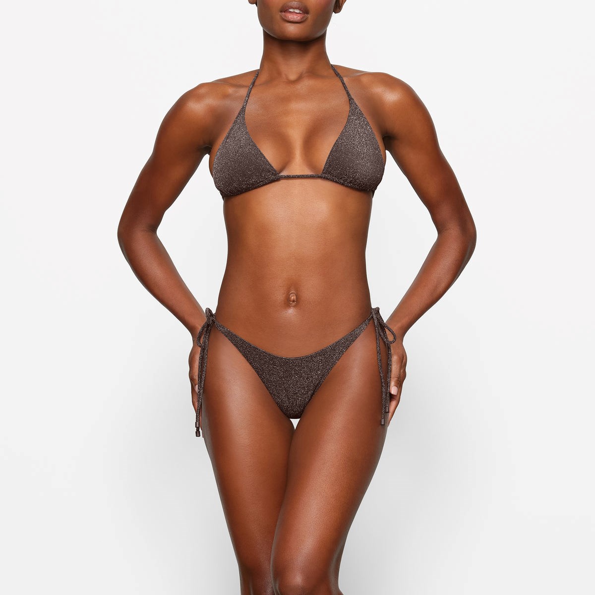 SKIMS Glitter Swim Triangle Tie Bikini Top Cocoa | 362GFECHR