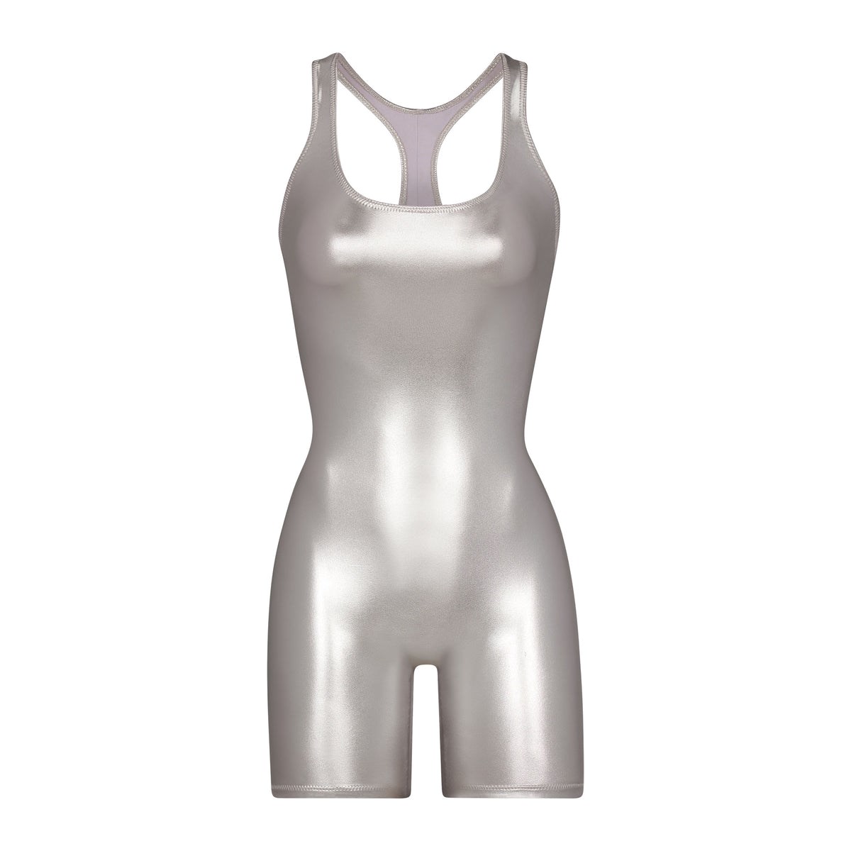 SKIMS Metallic Swim Cycle Suit Nickel | 294ZSFCBI