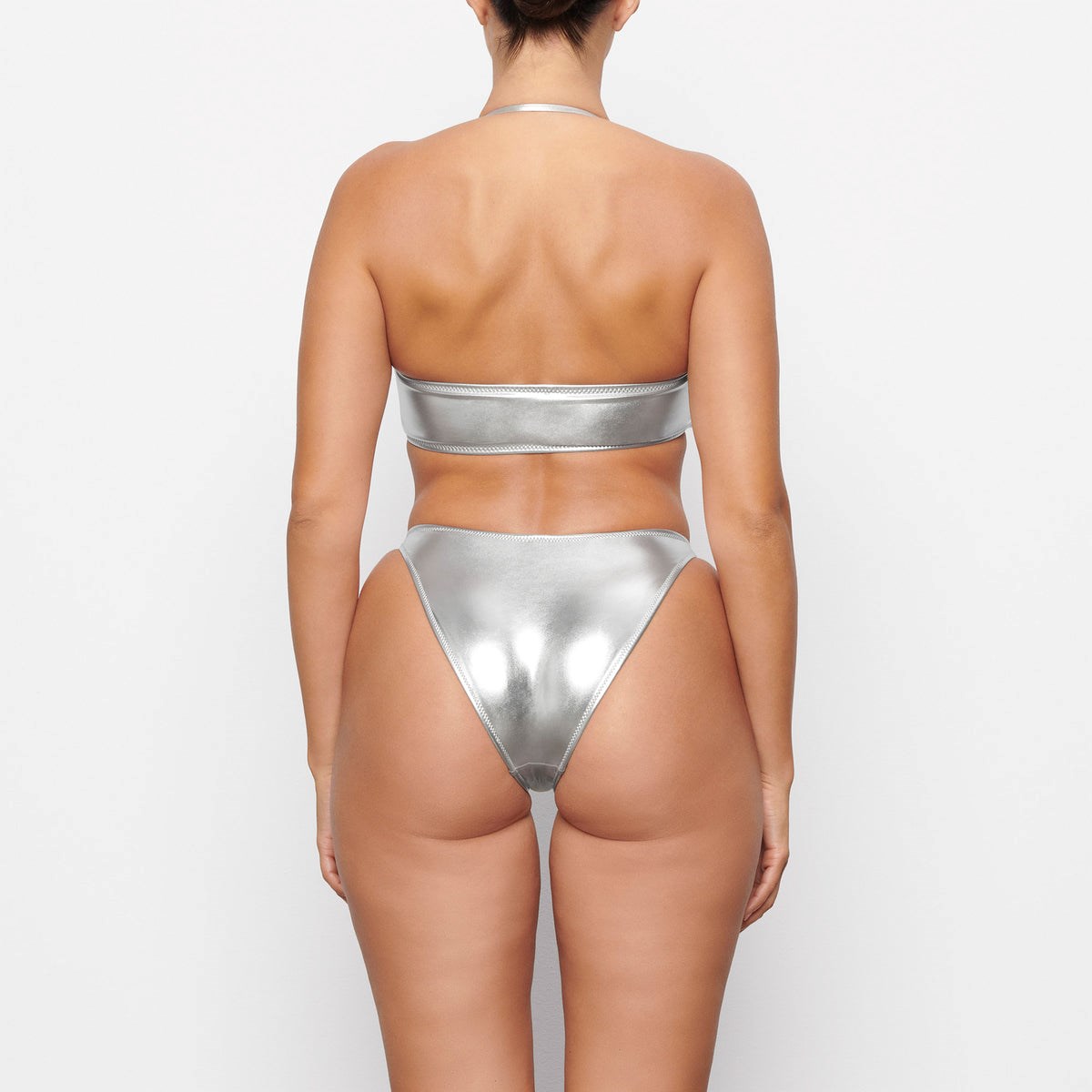 SKIMS Metallic Swim Dipped Mid Taille Bottoms Nickel | 754JMOFVC