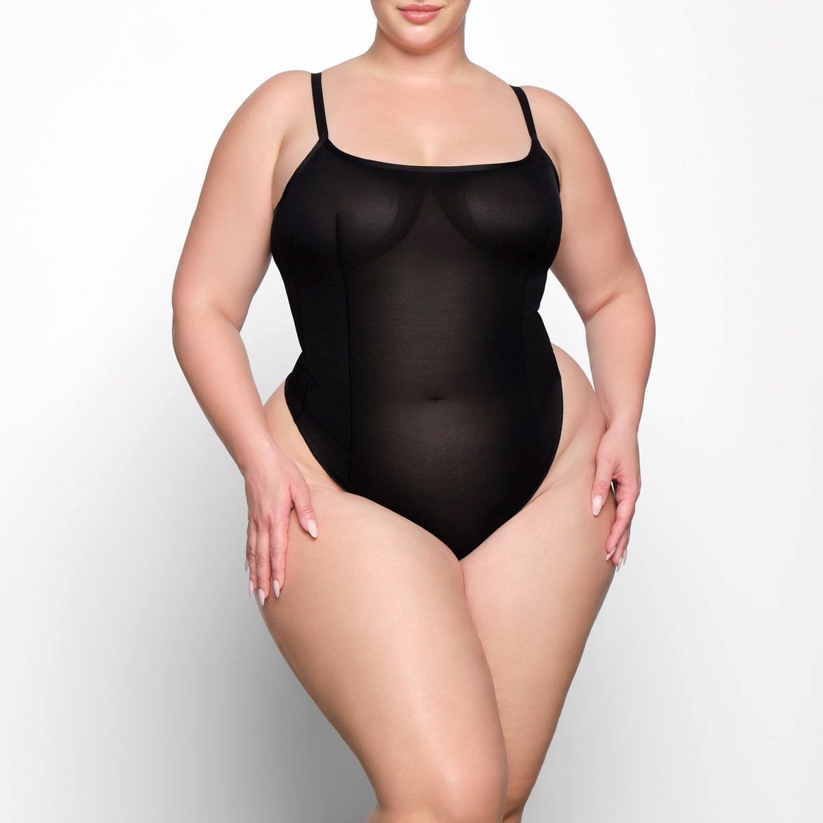 SKIMS Sheer Sculpt Lanières Bodysuit Onyx | 701PMABUD