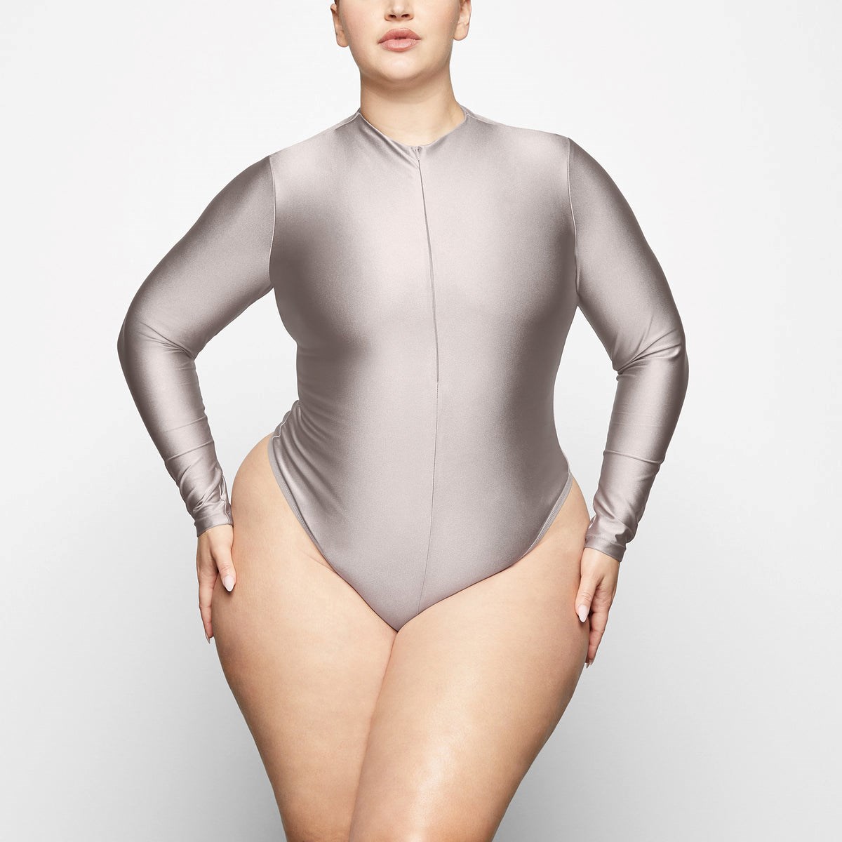 SKIMS Skims Disco Long Sleeve Bodysuit Argent | 790TWOZYU