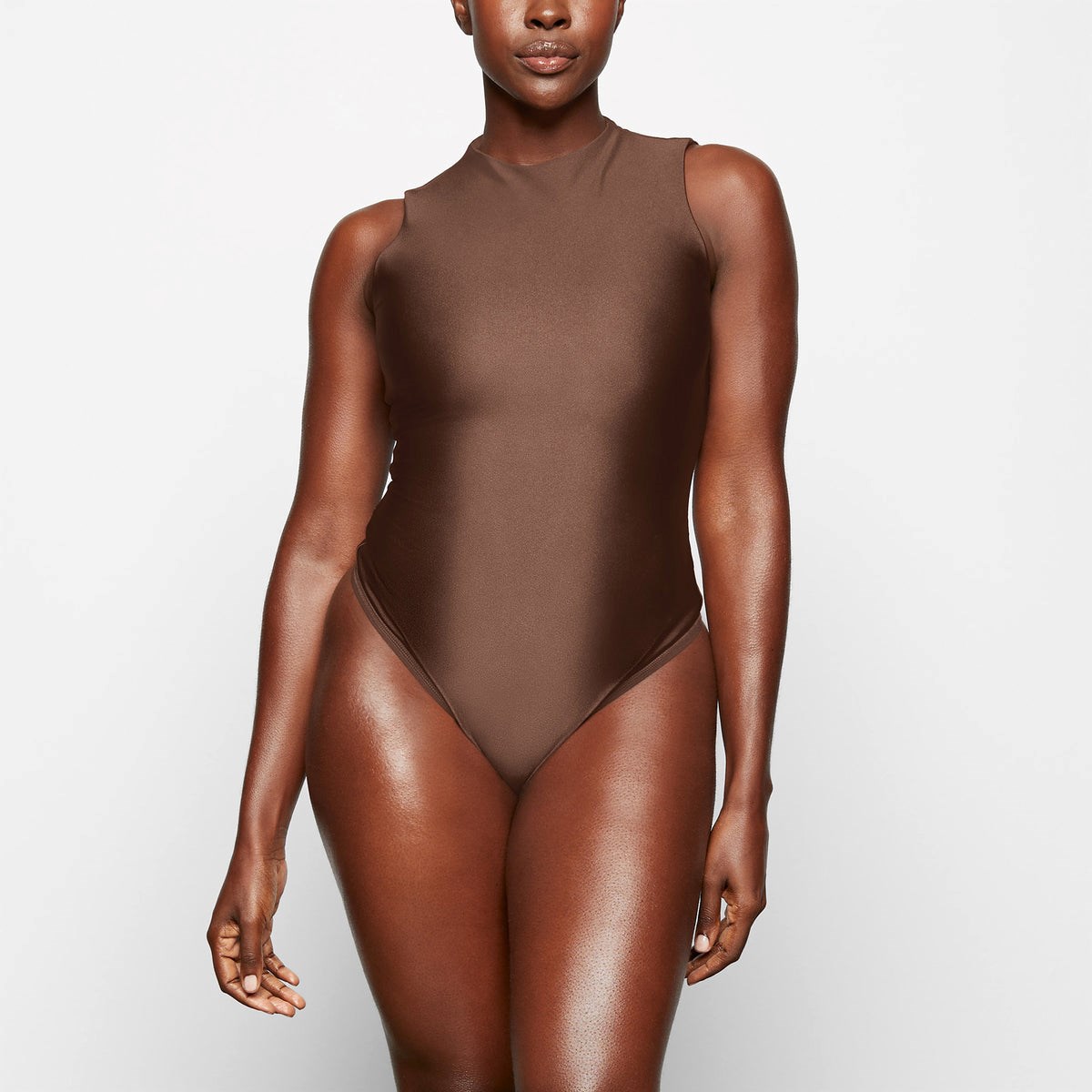 SKIMS Skims Disco Sans Manches Mock Neck Bodysuit Cocoa | 120DGPANB