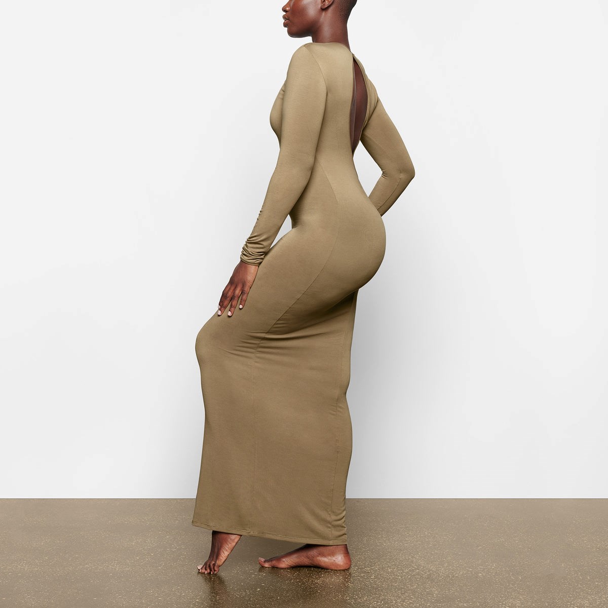 SKIMS Smooth Lounge Long Sleeve Open Back Robe Kaki | 359JAXWCD