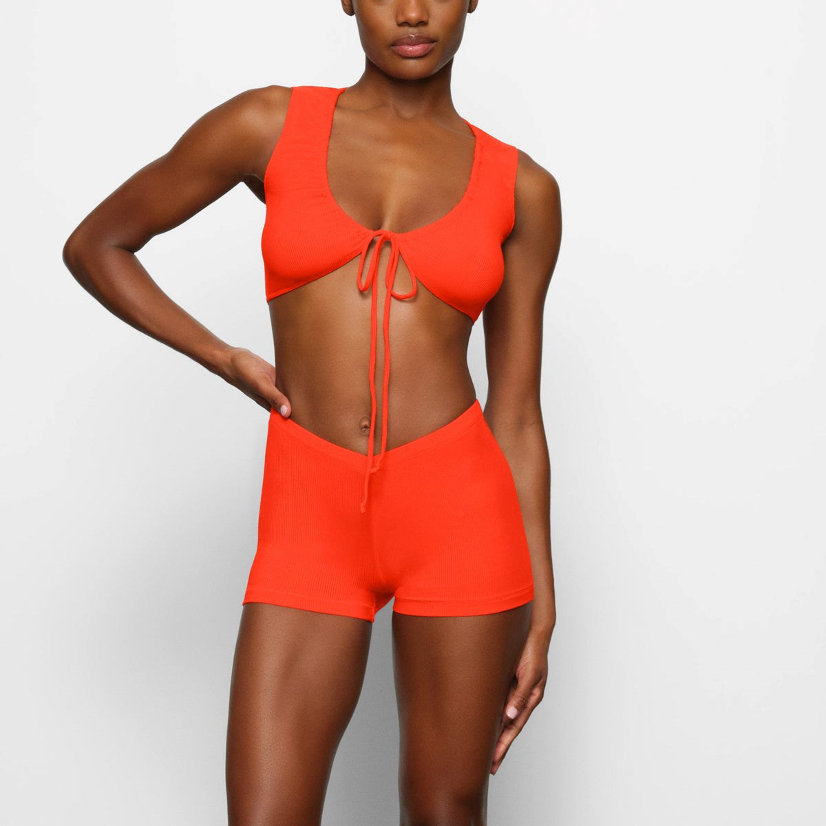 SKIMS Soft Lounge Tie Front Super Crop Top Fire | 741CQGXHM