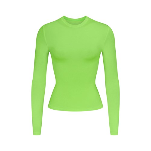 SKIMS Coton Jersey Long Sleeve T-shirt Vert | 081FQTRSM