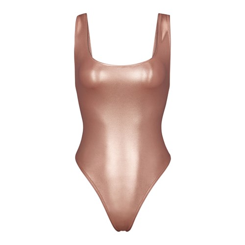 SKIMS Metallic Swim High Cut One Piece Champagne | 587VOFSME